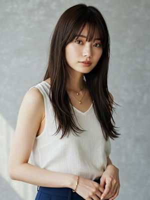 ロングレイヤー ダークアッシュカラー 前髪カット 透明感