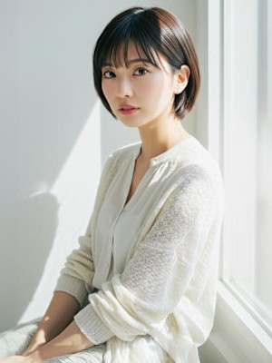 ショートボブ ダークグレーカラー 顔周りカット 30代