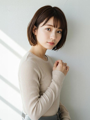 ボブ 顔周りカット ブラウンベージュ 20代30代 髪質改善