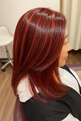 ハイライト×レッドブラウンカラー　【日暮里美容室】