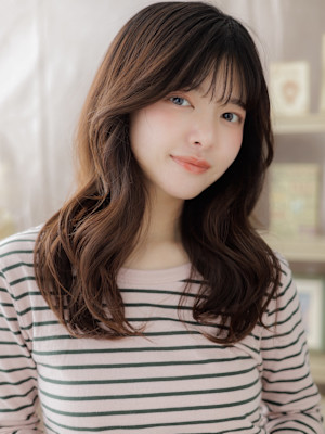 大人かわいい韓国風巻きガーリーロング　チャコールグレー