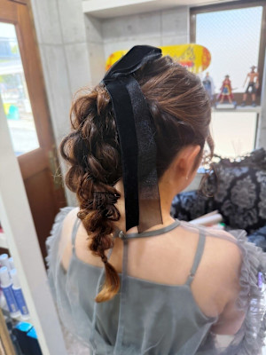 【ヘアセット】ベルベットリボン編み下ろし 茅ヶ崎ヘアセット