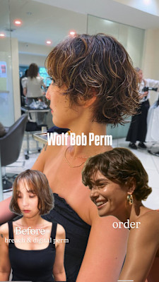 外国人風ウルフボブパーマ/ブリーチパーマ