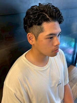 メンズパーマ スペインカール オールバック バーバー