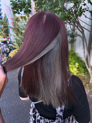 インナーカラー/グレージュ/チェリーレッド/韓国ヘア/赤紫カ
