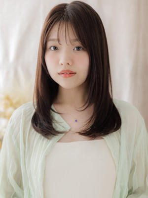 シースルーバングウルフミディアムレイヤー　ナチュラルブラウン