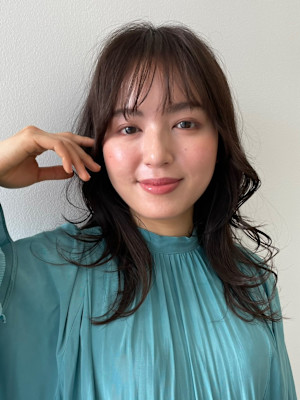 ミディアムボブ/面長/前髪あり/絶壁解消/30代/40代