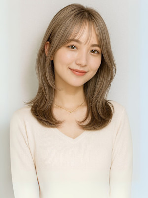 ブリーチ レイヤーカット 顔周りカット ブロンドベージュ