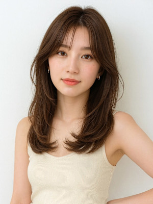 オリーブグレージュ レイヤーカット 顔周りカット 韓国ヘア