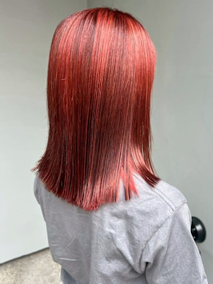 ブリーチ レッド ミディアム 艶カラー ツヤ髪 ダブルカラー