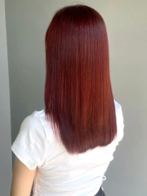 オレンジレッド ブリーチ レイヤーカット ダメージレス