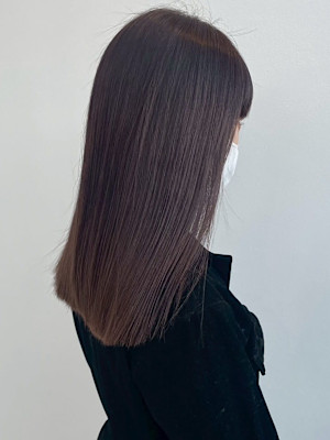アッシュブラウン 顔周りカット 髪質改善ストレート 艶髪 