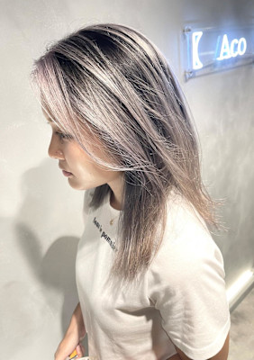 コントラストバレイヤージュ/シルバー/グレージュ