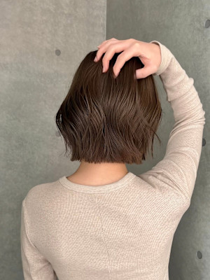ボブ切りっぱなしボブくびれボブオリーブグレージュベージュ