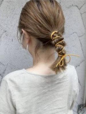 #皮ひもヘアアレンジ　#ポニーテール