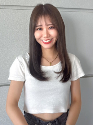 アッシュグレージュ ブリーチなし ダブルカラー ロング