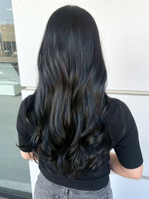 ブルーブラック 寒色系カラー ダブルカラー ゆる巻き ロング