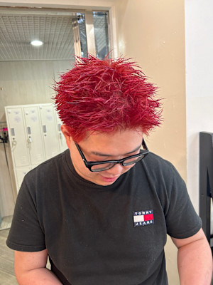 スパイキーショート/メンズハイトーン/派手髪/赤髪