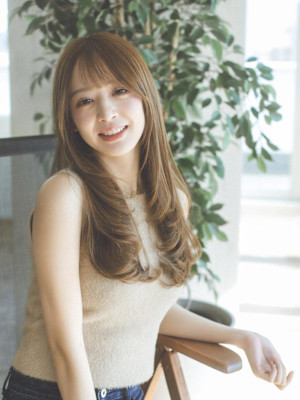 レイヤー　ワンカール　ロング　ベージュカラー　20代30代