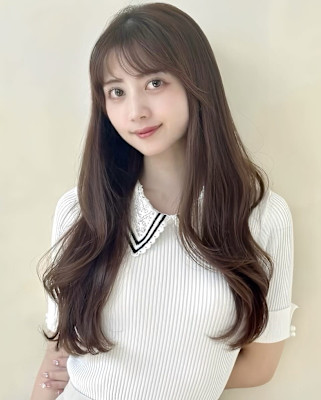 ロングヘア/流し前髪/くびれ巻き