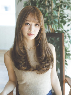 レイヤー　ワンカール　ロング　ベージュカラー　20代30