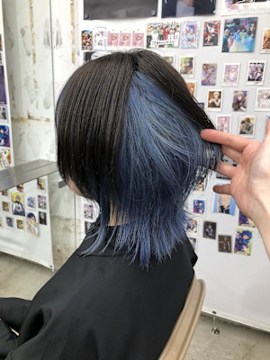 ウルフヘア インナーカラー ブルーシルバー アンブレラカラー