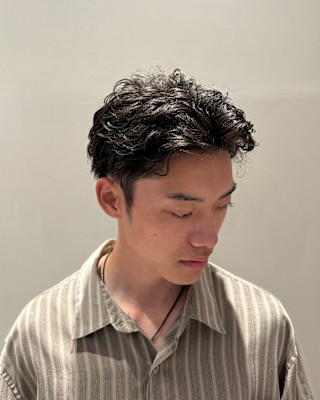 センターパート&パーマ