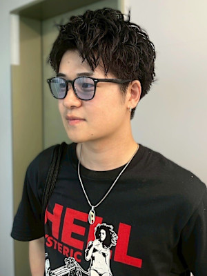 アップバング メンズショート ツーブロック 眉毛カット