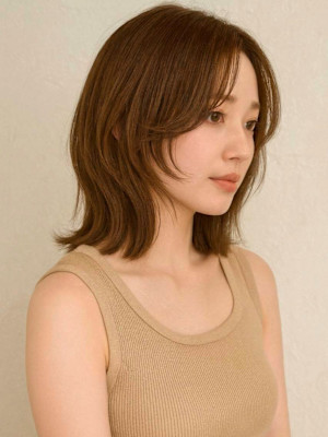 くびれヘア 顔周りカット ベージュ レイヤーカット 30代