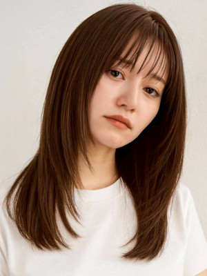 ミディアムレイヤー 顔周りカット アッシュブラウン 20代