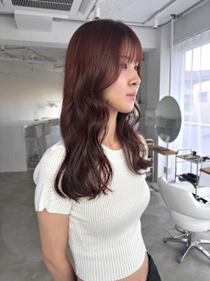 暖色カラーピンクブラウン×レイヤーカット
