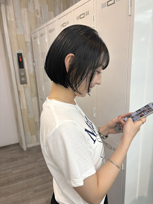 韓国風タッセルボブ/ミニボブ/オリーブグレージュ