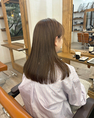 髪質改善/韓国/切りっぱなし/オリーブベージュ/顔まわりカッ