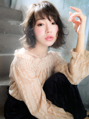 ダークブラウン×クセ毛風パーマ♪