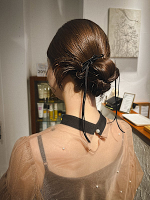 タイトカチモリアレンジ/結婚式お呼ばれヘア/リボンアレンジ