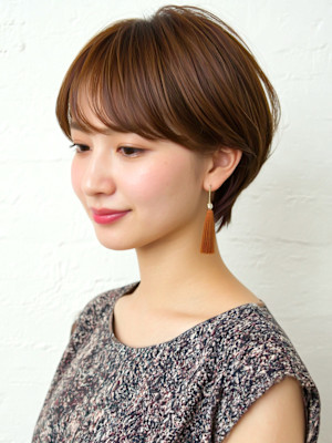 ショート くびれヘア 美人ショート ココアブラウン 40代