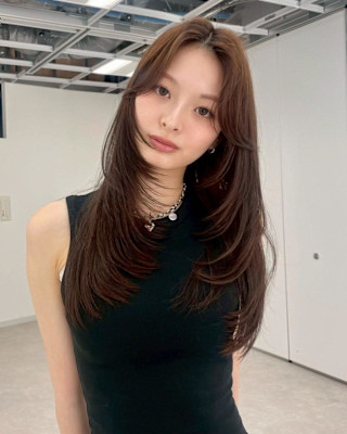 ハッシュレイヤー/韓国風ヘア/かきあげバング