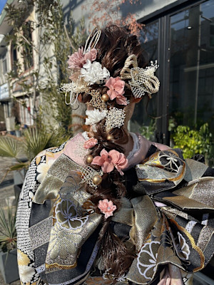 成人式　薄ピンクドライフラワー