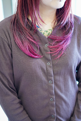 レッドブラウン×ピンクグラデーション シャギーロング