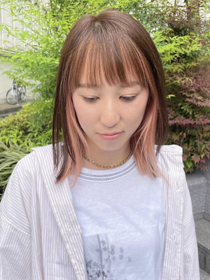 ハッシュボブ/ラウンドバング/コーラルオレンジ