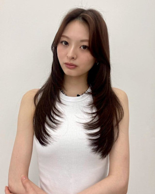 ハッシュレイヤー/韓国風ヘア/かきあげバング