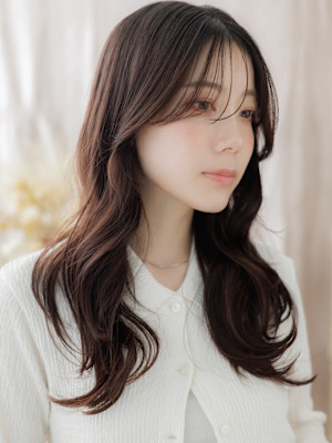 かき上げバング大人美人モテ髪韓国風巻き　ヘーゼルグレージュ