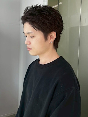 アップバング メンズショート 束感 ツーブロック 20代