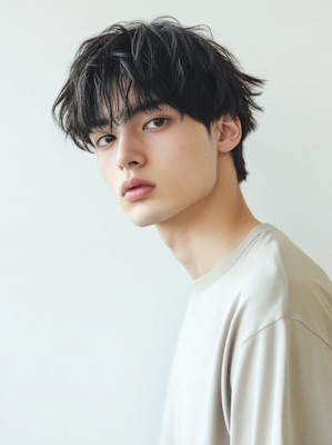 ニュアンスパーマ マッシュヘア メンズカット センターパート