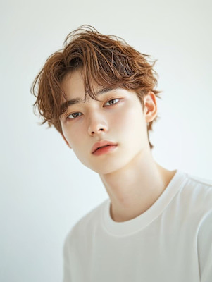 センターパート シャドウパーマ ブラウンカラー 韓国ヘア