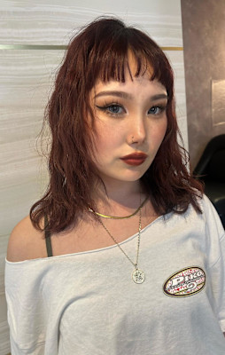 ナナセ/ワインレッド/パーマ風セット