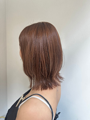 オレンジベージュ×くびれボブ