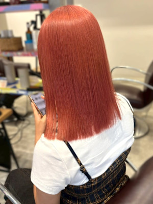 ブリーチ オレンジカラー 髪質改善 ボブ ダブルカラー 