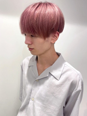 ピンクベージュ マッシュ ブリーチ ツーブロック ブリーチ