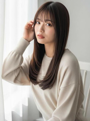 ローレイヤーカット 20代 ブラウンベージュ 前髪カット